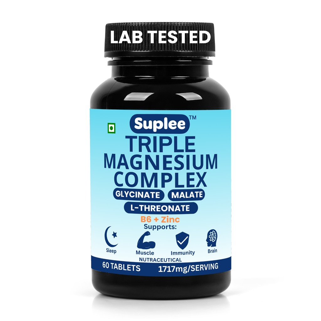 Suplee Triple Magnesium Complex | Magnesium Glycinate, Malate & L-Threonate with Vitamin B6 & Zinc | 60 Tablets