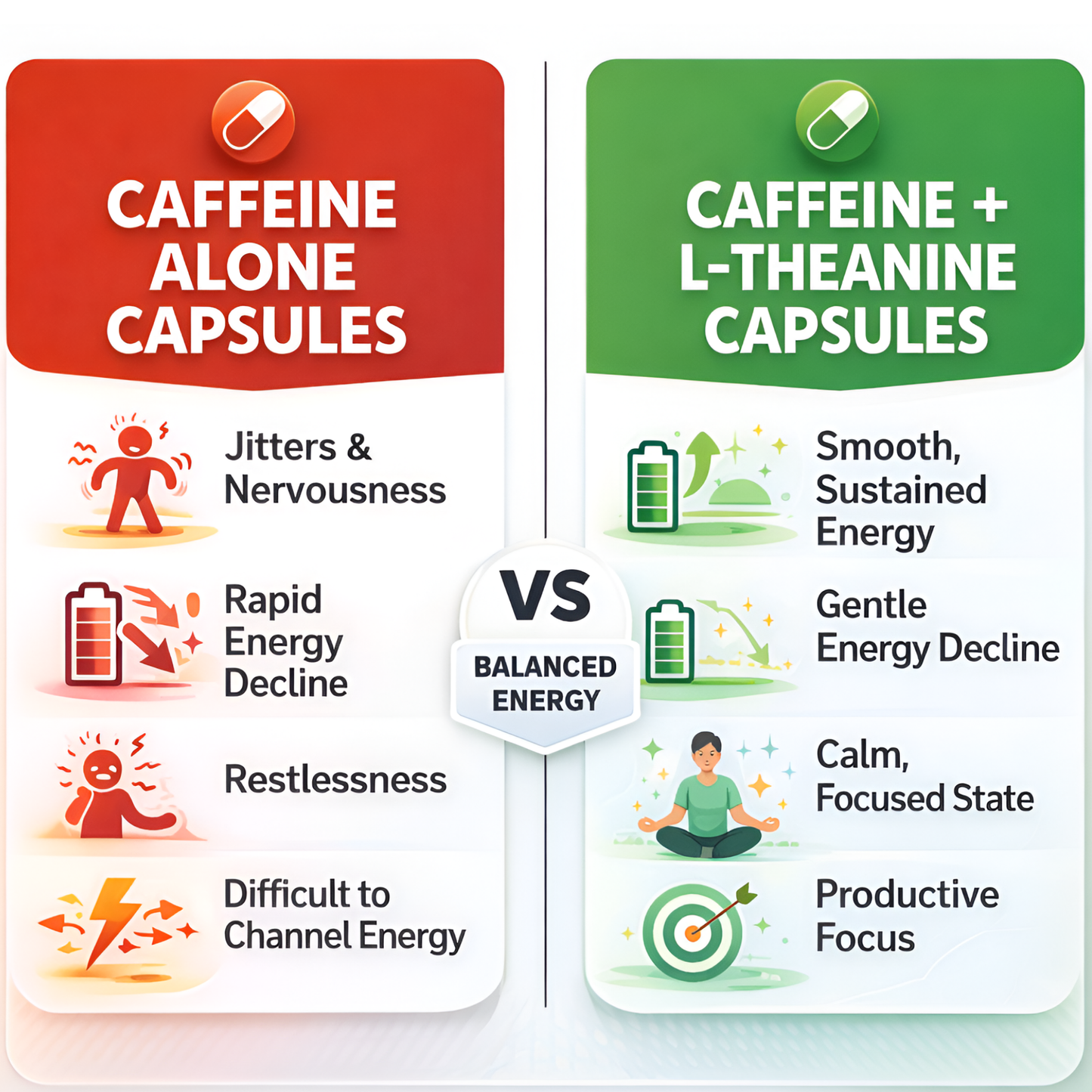 Caffeine 200mg Capsules with L-Theanine 200mg | Focus & Energy Supplement | 60 Capsules