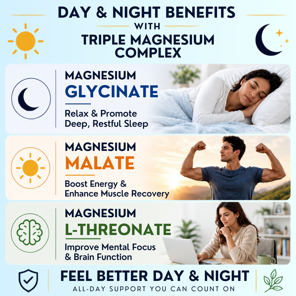 Suplee Triple Magnesium Complex | Magnesium Glycinate, Malate & L-Threonate with Vitamin B6 & Zinc | 60 Tablets