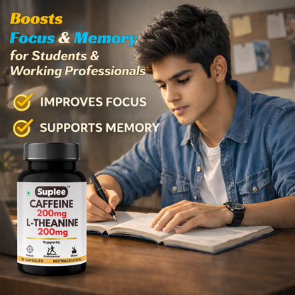Caffeine 200mg Capsules with L-Theanine 200mg | Focus & Energy Supplement | 60 Capsules