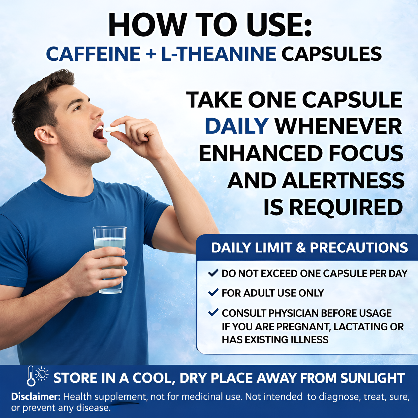 Caffeine 200mg Capsules with L-Theanine 200mg | Focus & Energy Supplement | 60 Capsules