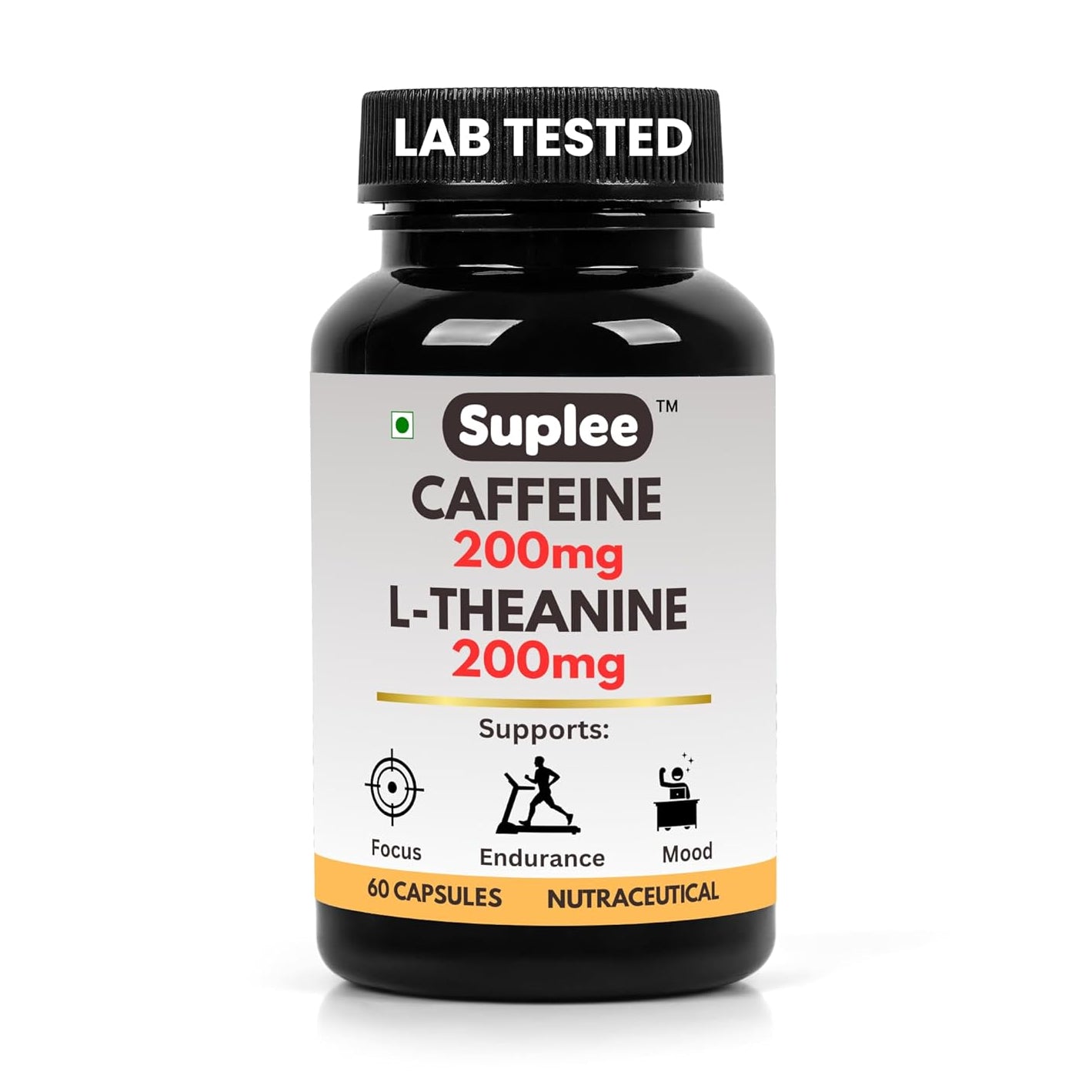 Caffeine 200mg Capsules with L-Theanine 200mg | Focus & Energy Supplement | 60 Capsules